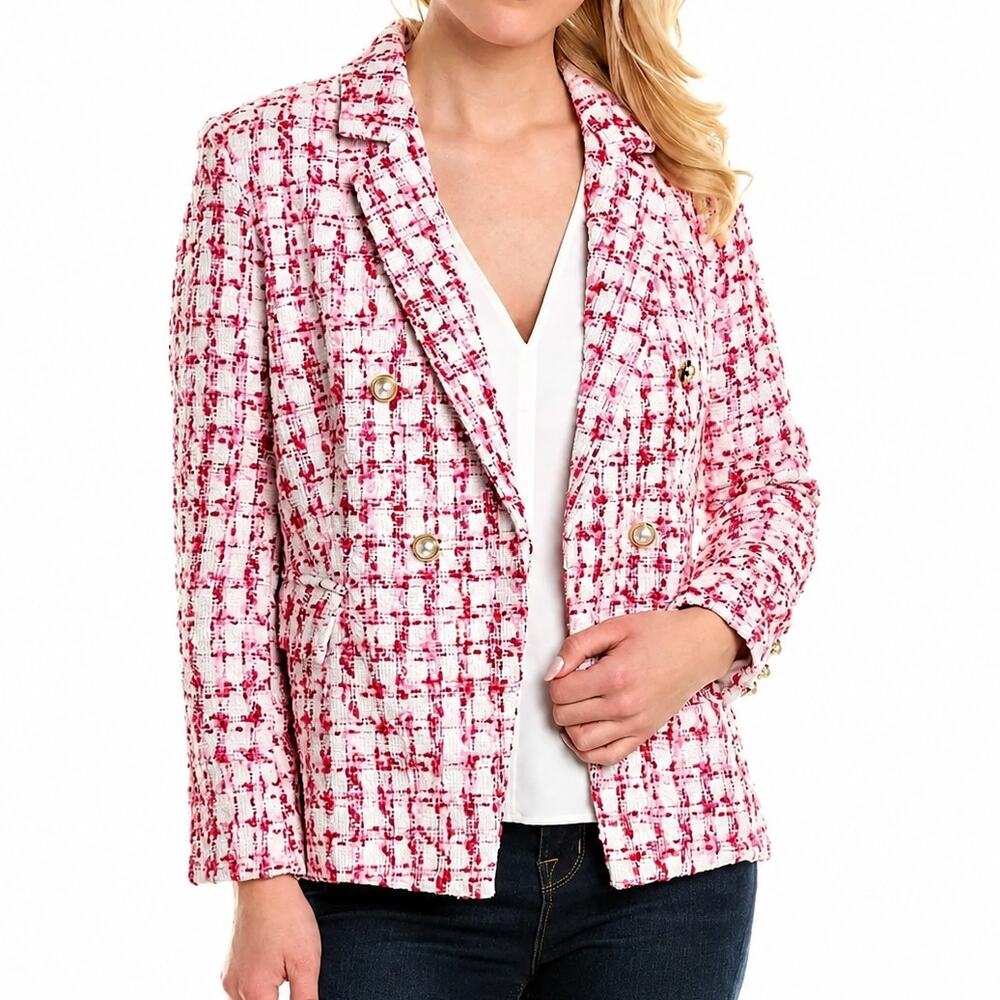 Nanette Lepore Dalston Pink Boucle Tweed Double Breasted Blazer Jacket 12